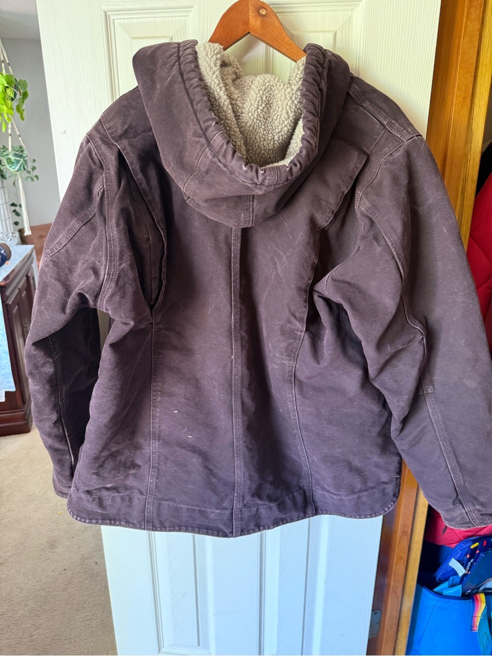Carhartt Purple Hooded Sherpa-Lined Women’s WJ141 Coat Chore Heavy Duty - Picture 7 of 8